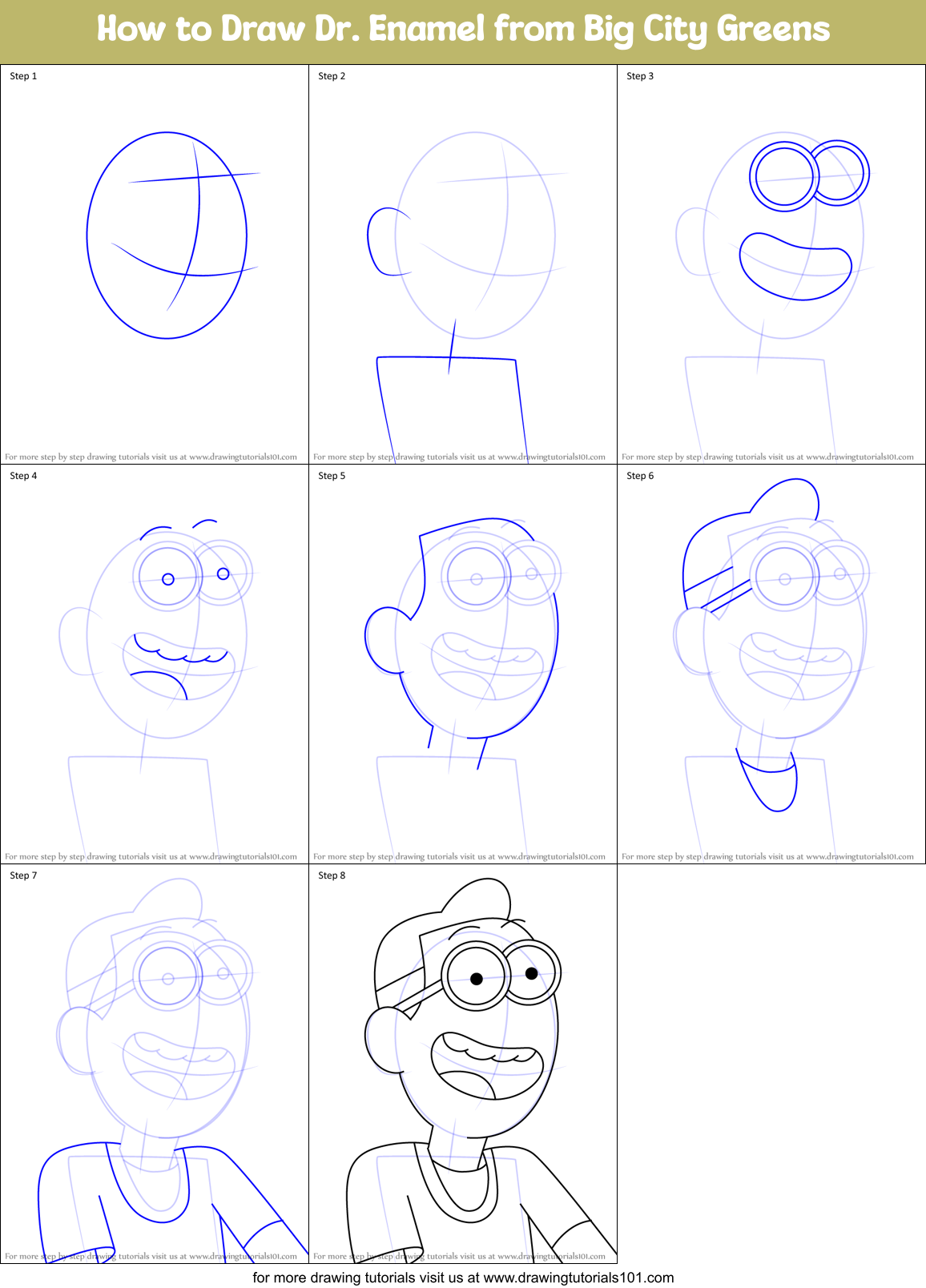 How to Draw Dr. Enamel from Big City Greens Printable Step by Step