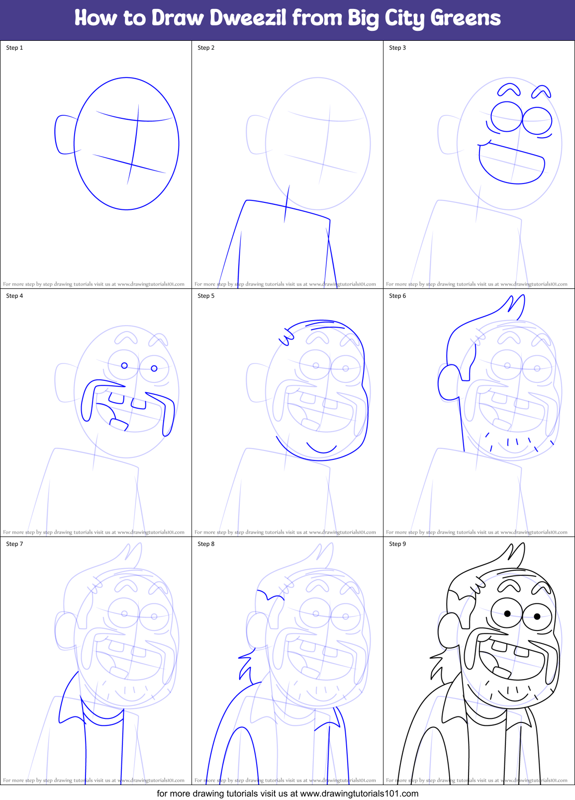 How to Draw Dweezil from Big City Greens Printable Step by Step