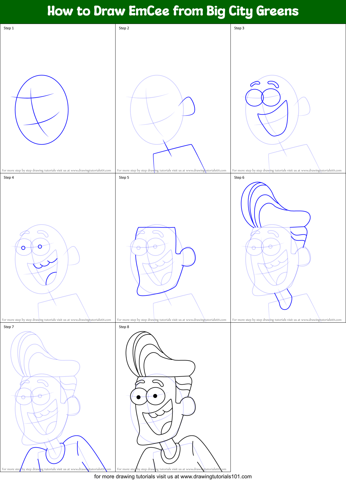 How to Draw EmCee from Big City Greens Printable Step by Step