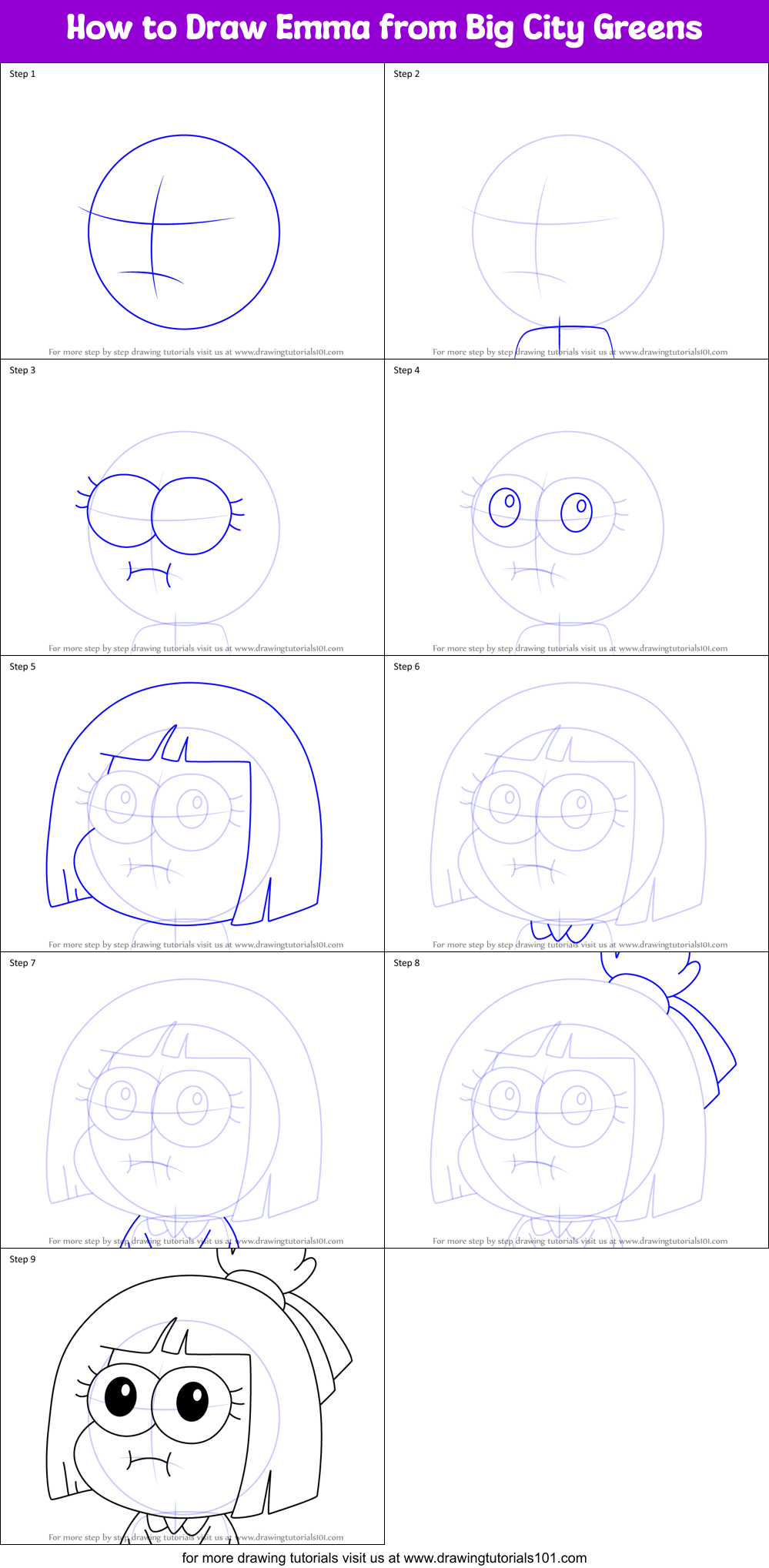 How to Draw Emma from Big City Greens Printable Step by Step