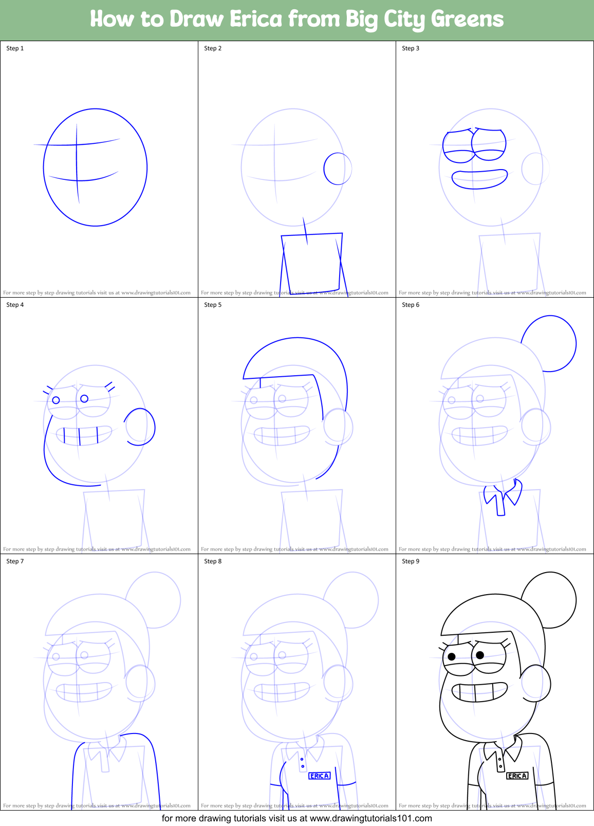 How to Draw Erica from Big City Greens Printable Step by Step