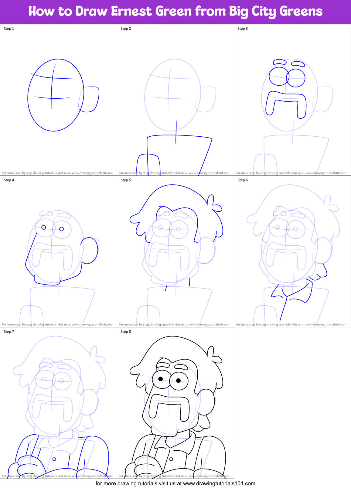 How to Draw Ernest Green from Big City Greens Printable Step by Step