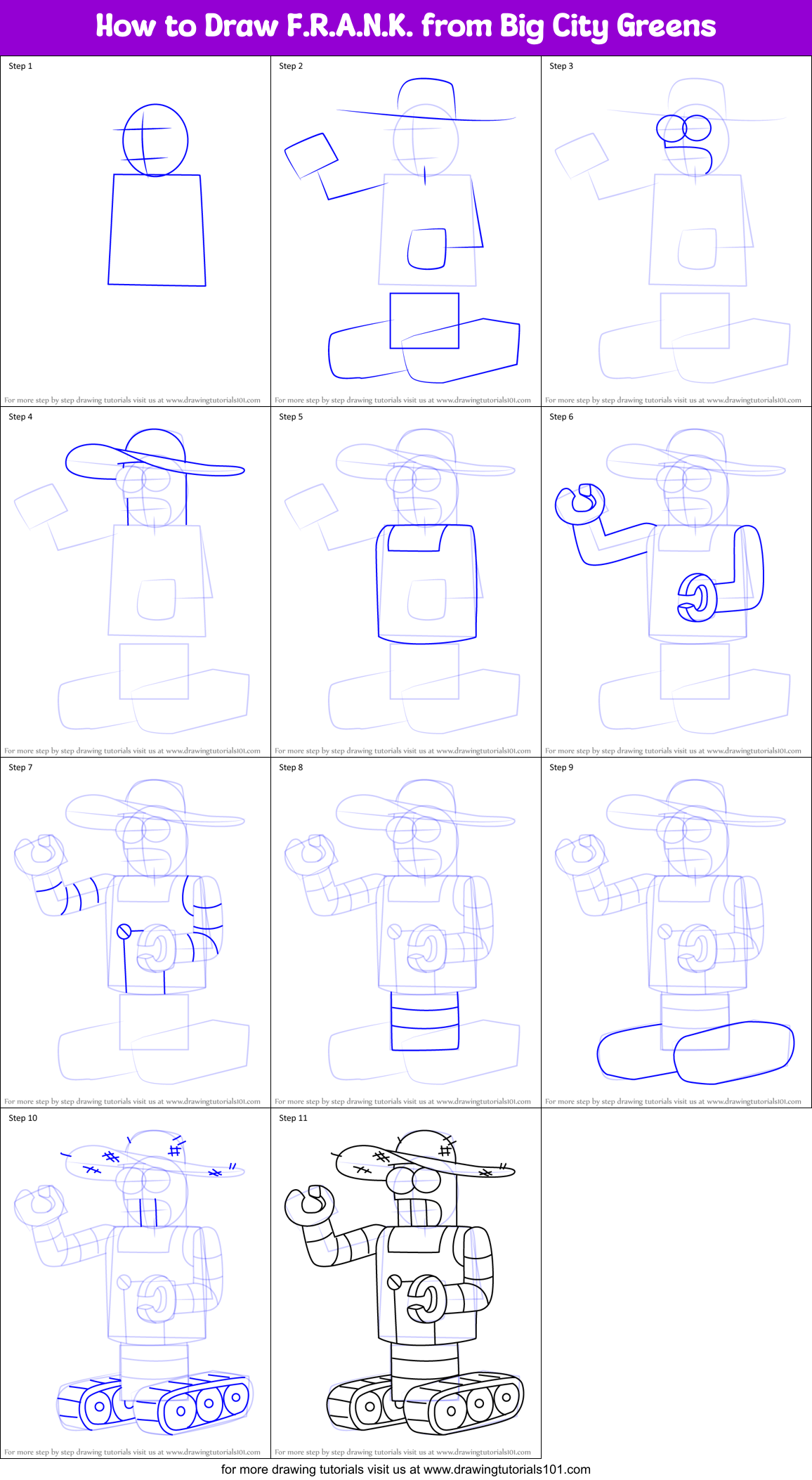 How to Draw F.R.A.N.K. from Big City Greens Printable Step by Step