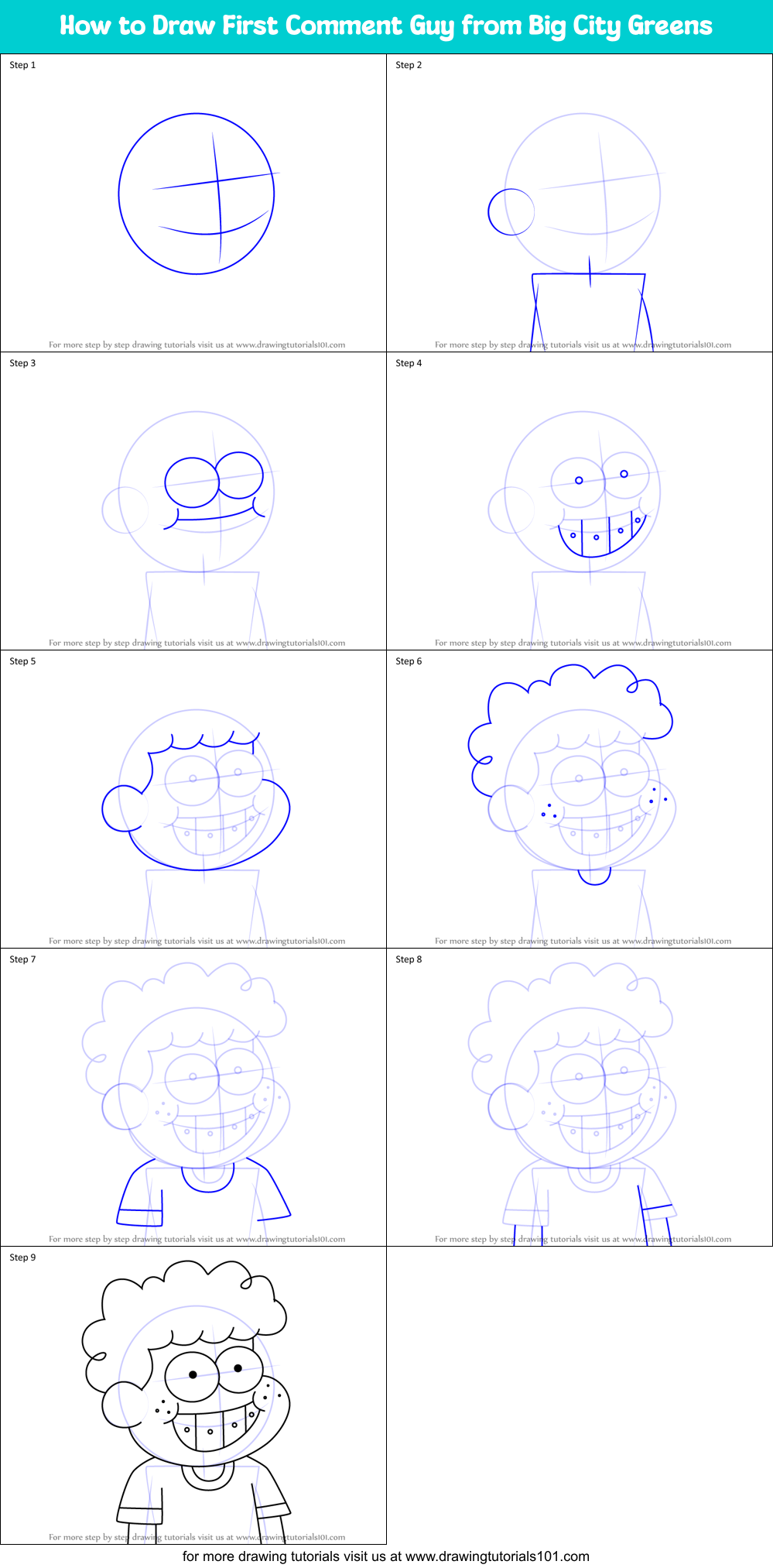 How to Draw First Comment Guy from Big City Greens Printable Step by Step
