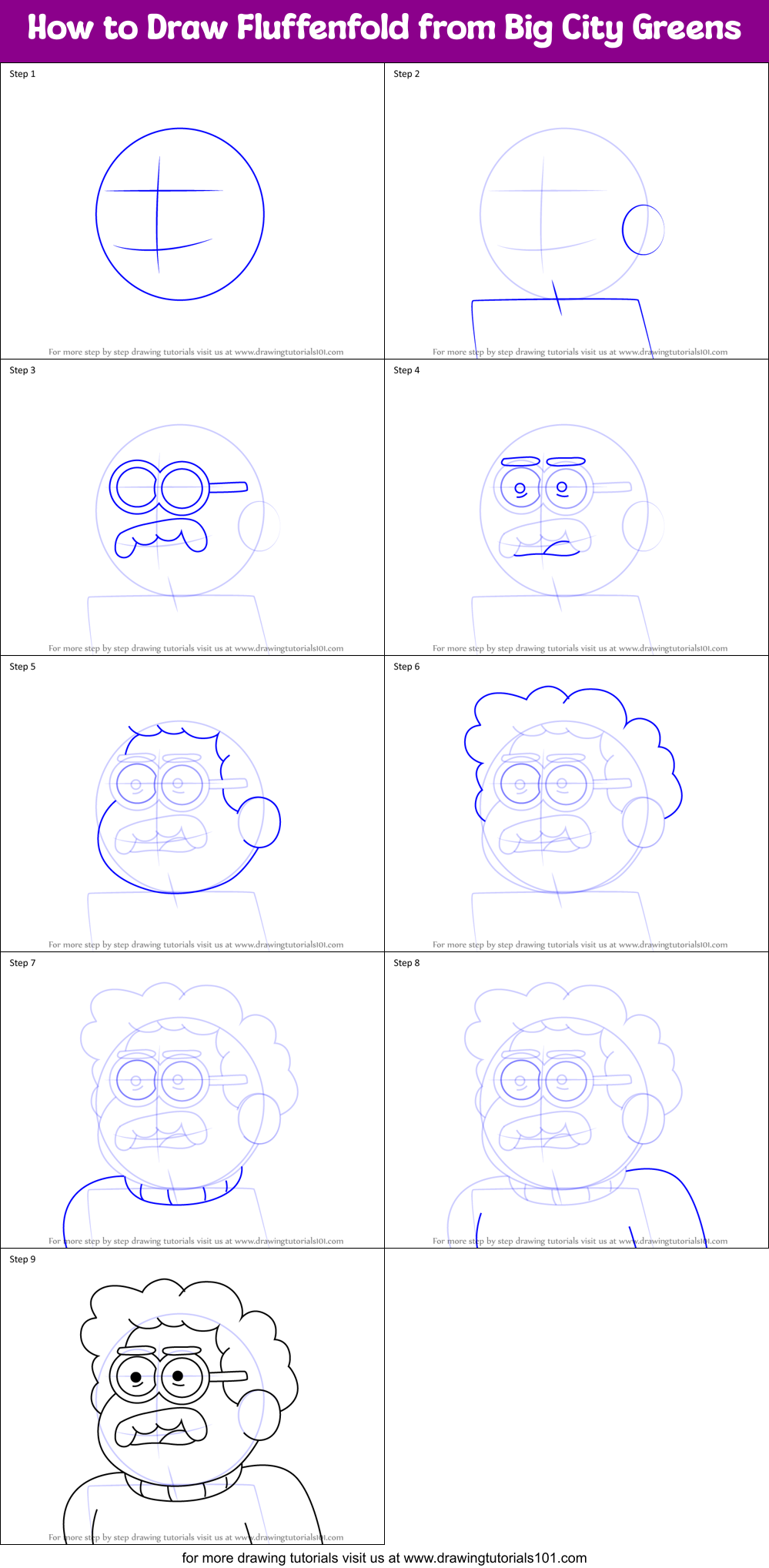 How to Draw Fluffenfold from Big City Greens Printable Step by Step