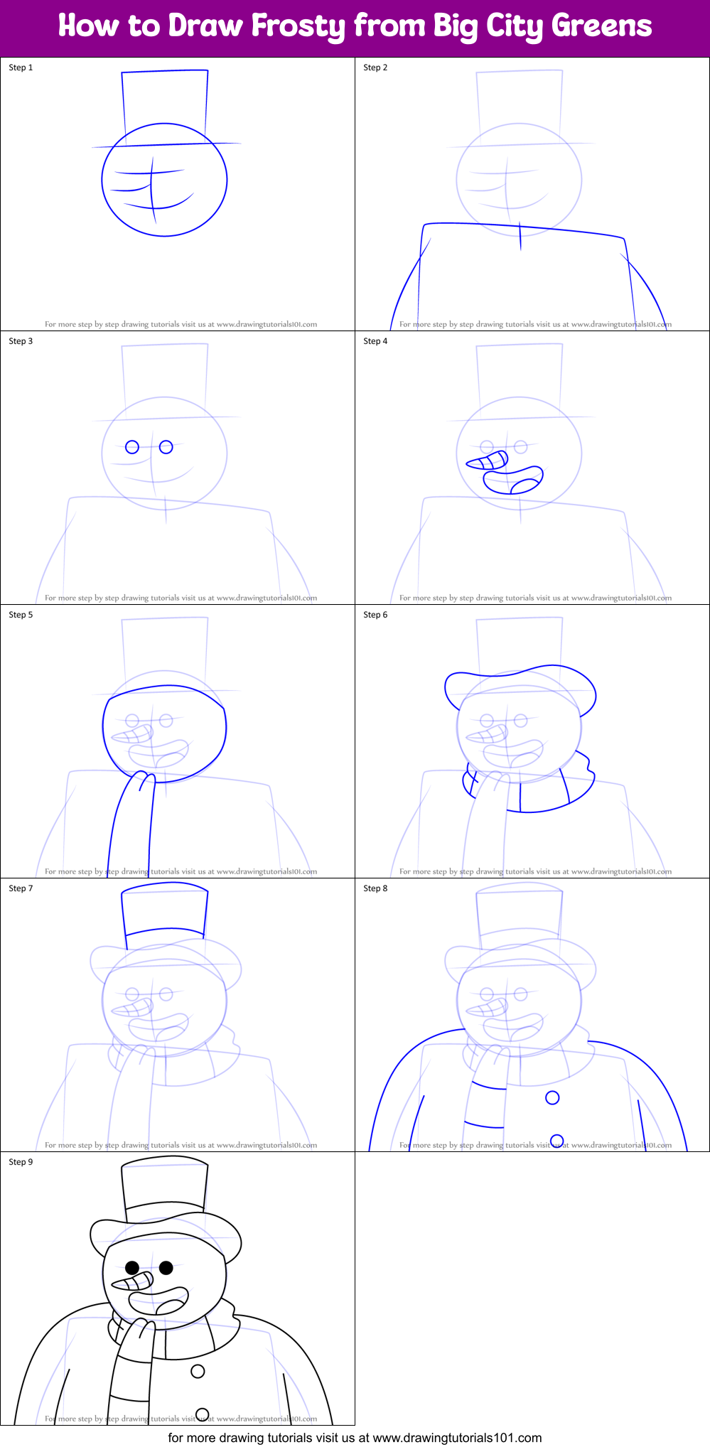 How to Draw Frosty from Big City Greens Printable Step by Step