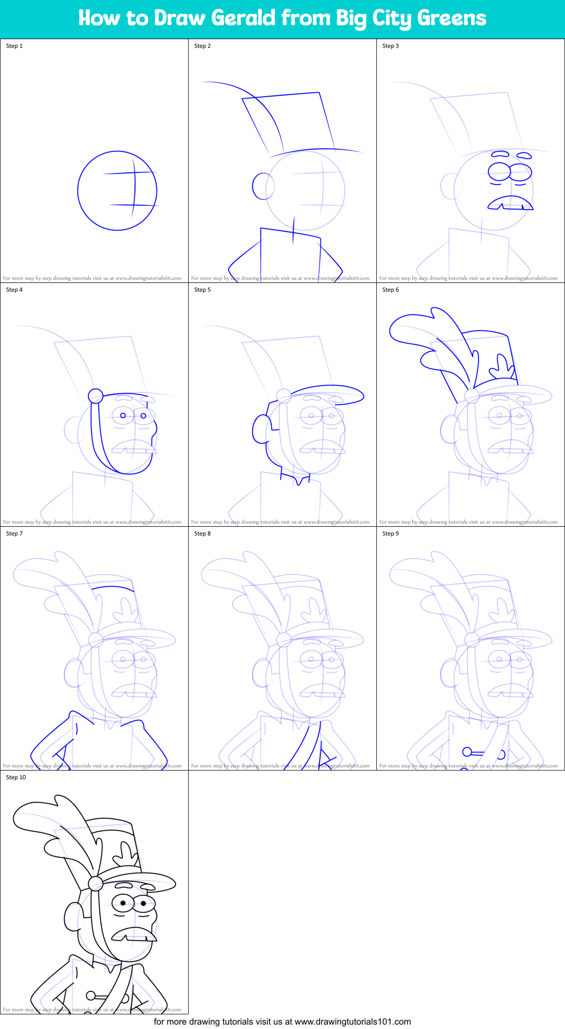 How to Draw Gerald from Big City Greens Printable Step by Step