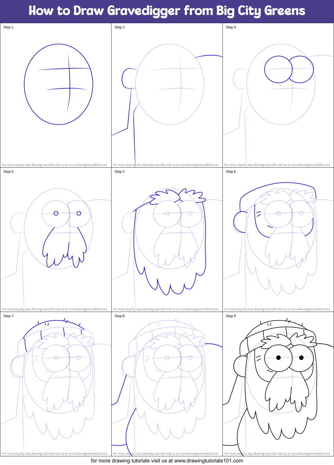 How to Draw Gravedigger from Big City Greens Printable Step by Step