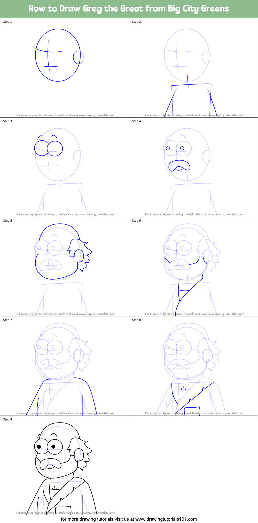 How to Draw Greg the Great from Big City Greens Printable Step by Step
