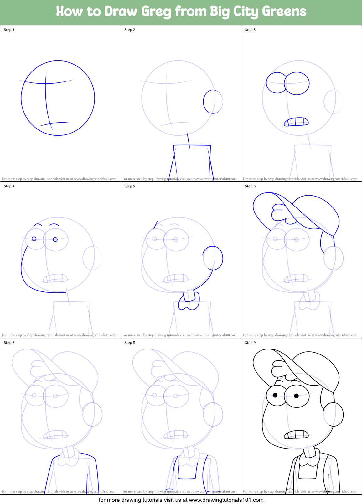 How to Draw Greg from Big City Greens Printable Step by Step