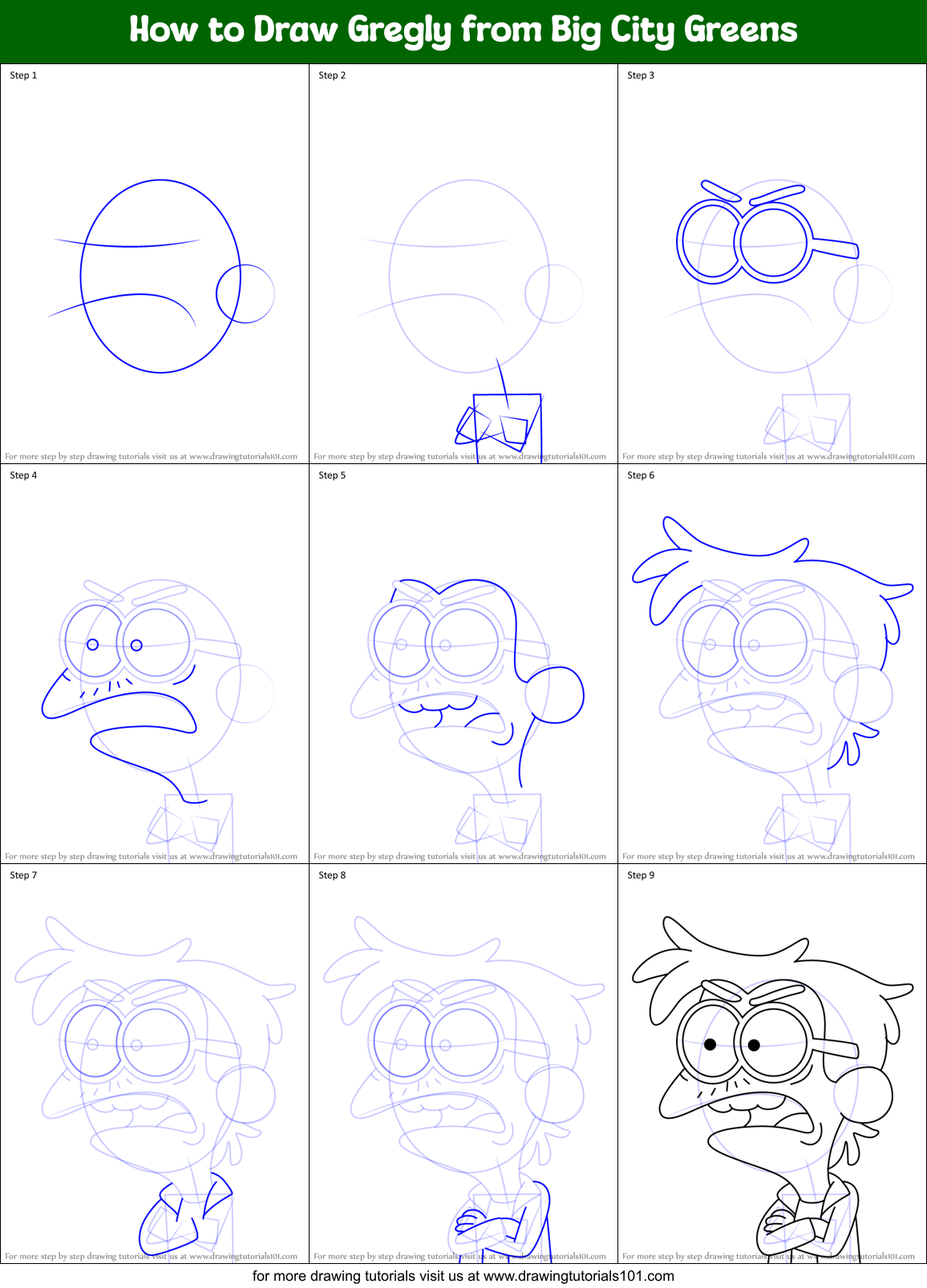 How to Draw Gregly from Big City Greens Printable Step by Step