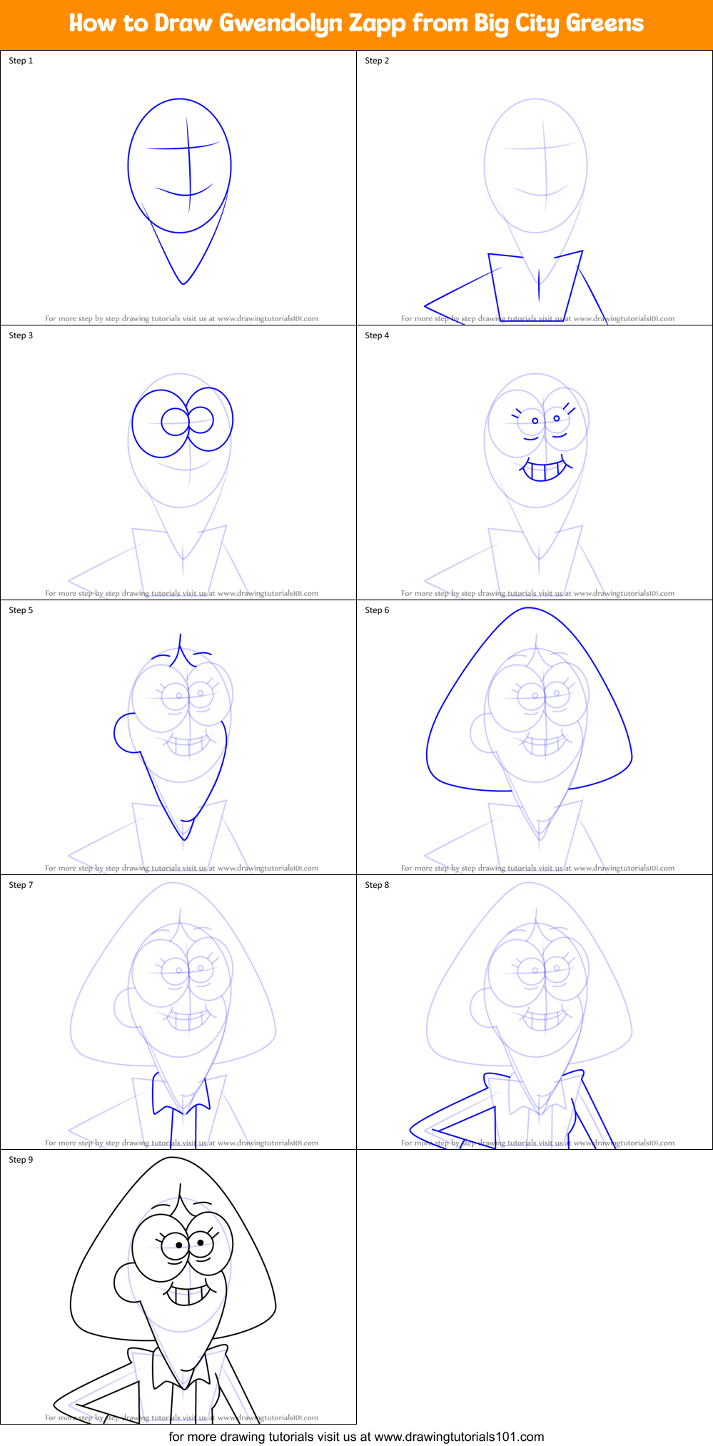 How to Draw Gwendolyn Zapp from Big City Greens Printable Step by Step