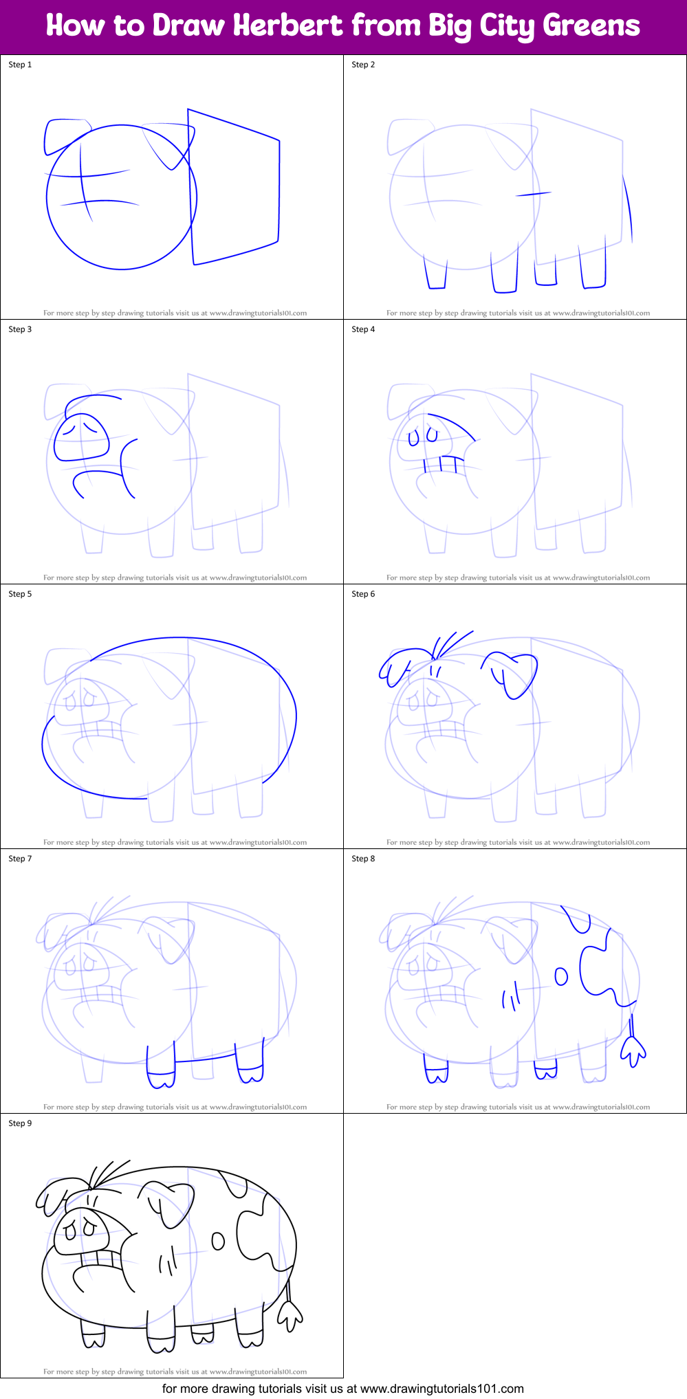 How to Draw Herbert from Big City Greens Printable Step by Step