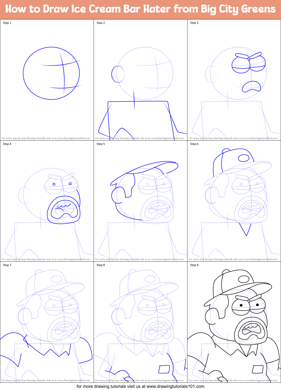 How to Draw Ice Cream Bar Hater from Big City Greens Printable Step by Step