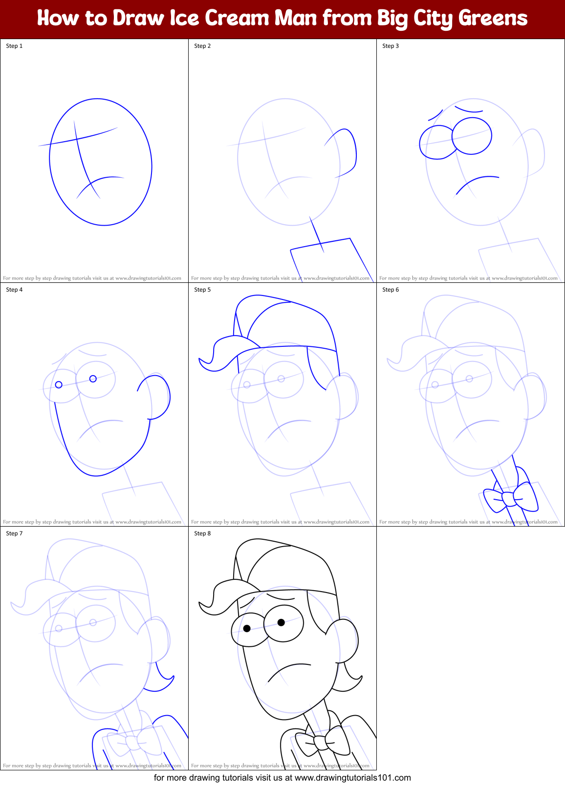 How to Draw Ice Cream Man from Big City Greens Printable Step by Step