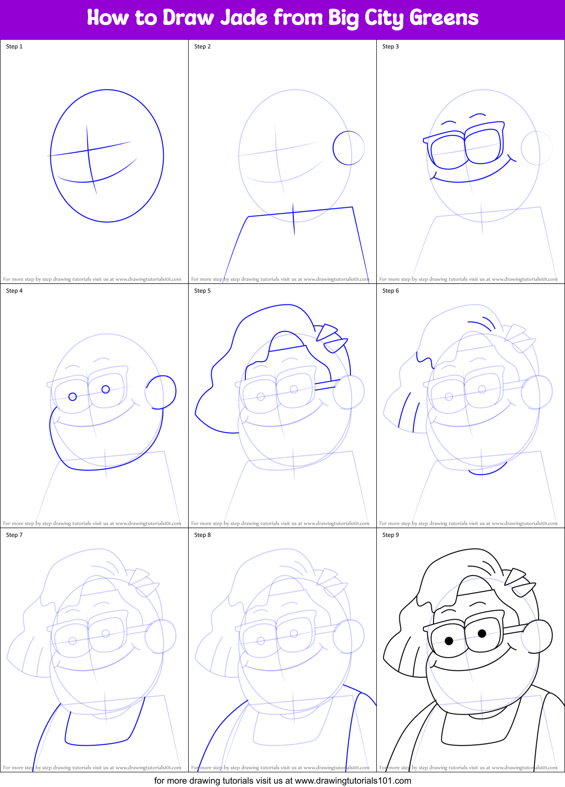 How to Draw Jade from Big City Greens Printable Step by Step