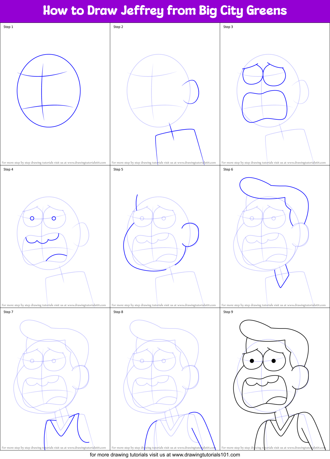 How to Draw Jeffrey from Big City Greens Printable Step by Step