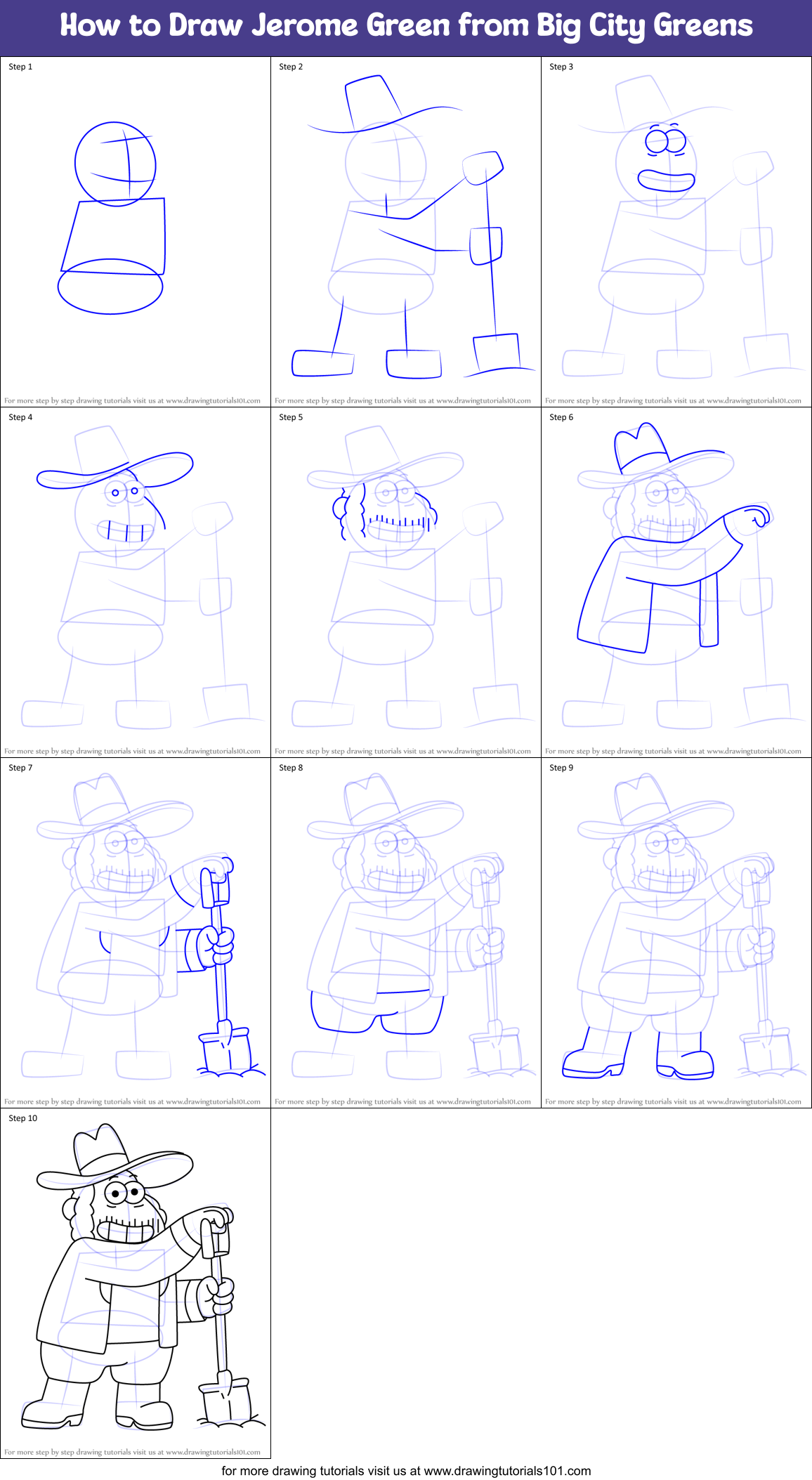 How to Draw Jerome Green from Big City Greens Printable Step by Step