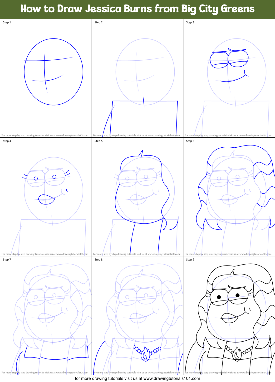 How to Draw Jessica Burns from Big City Greens Printable Step by Step