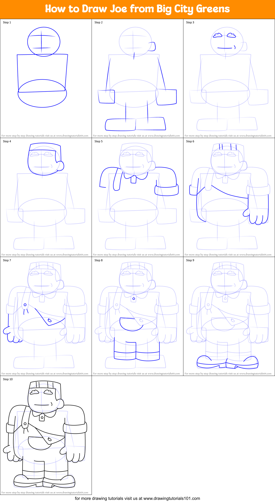 How to Draw Joe from Big City Greens Printable Step by Step