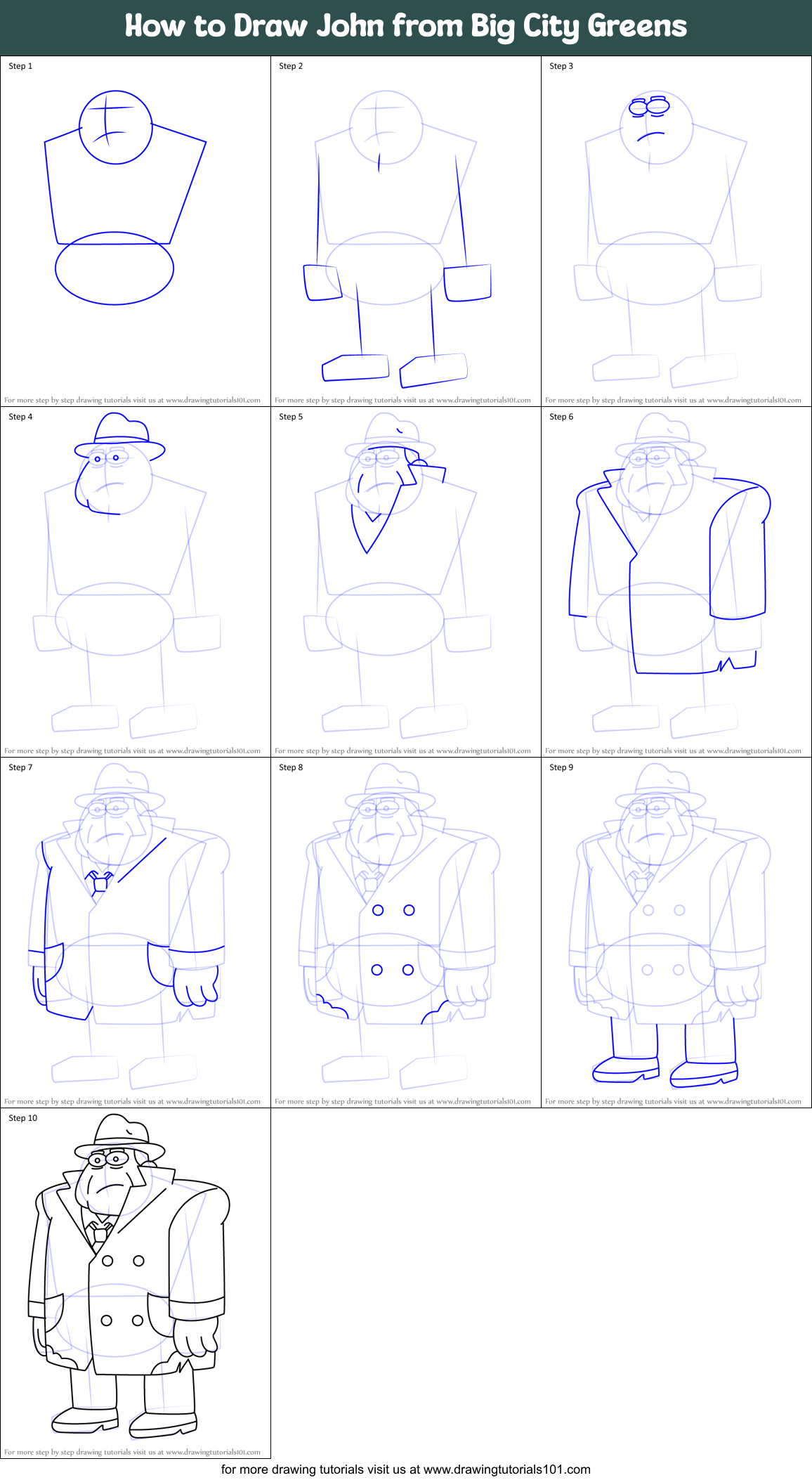 How to Draw John from Big City Greens Printable Step by Step
