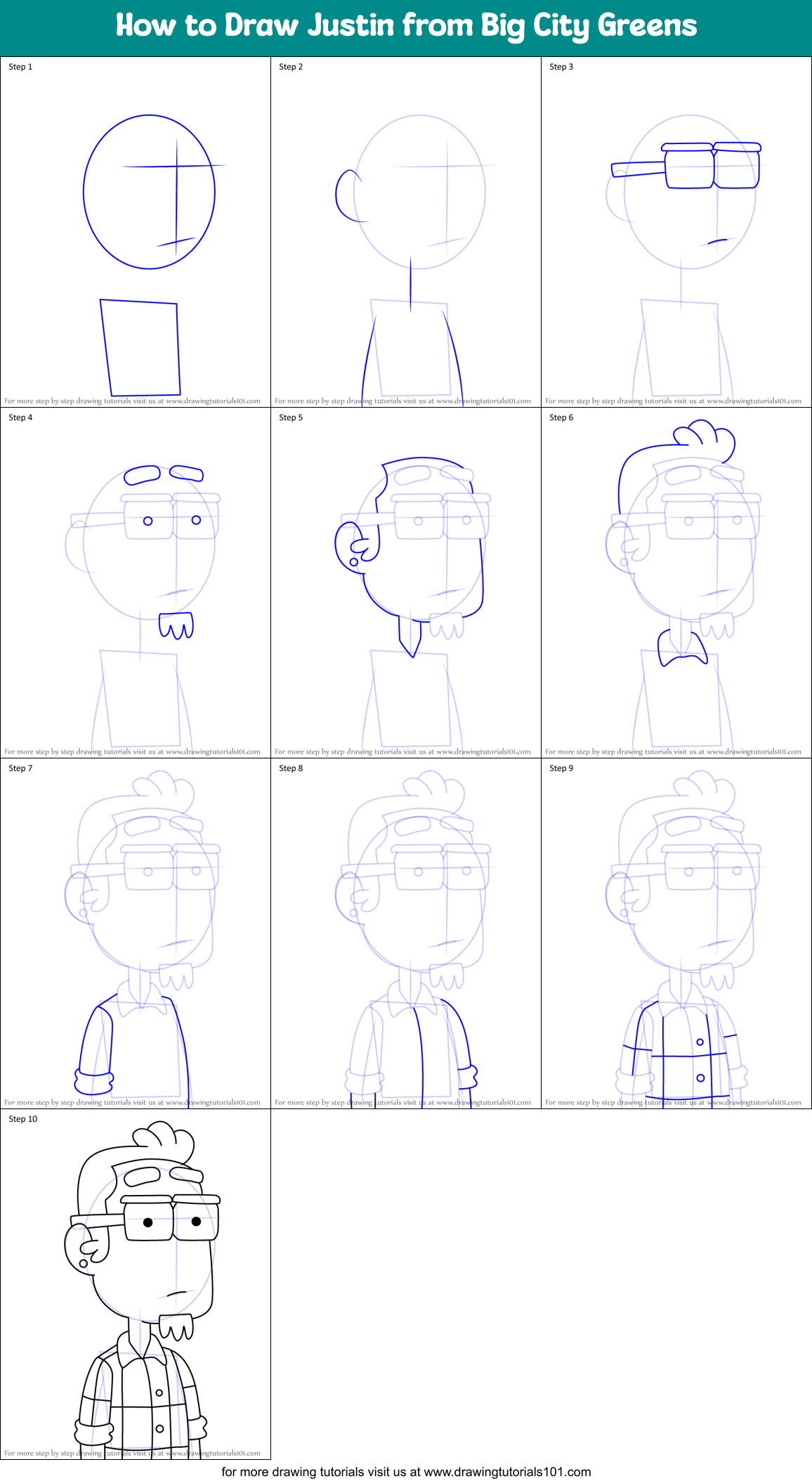 How to Draw Justin from Big City Greens Printable Step by Step