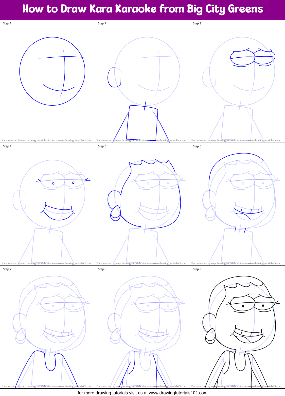 How to Draw Kara Karaoke from Big City Greens Printable Step by Step