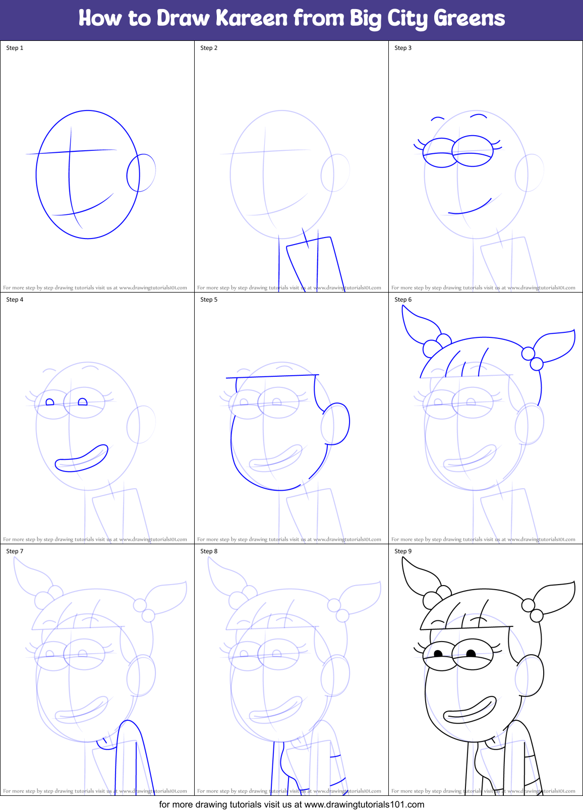 How to Draw Kareen from Big City Greens Printable Step by Step