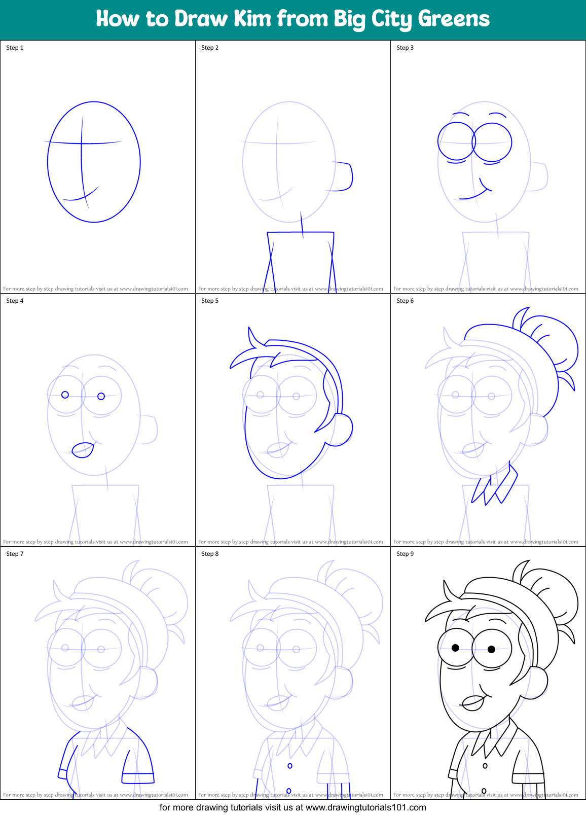 How to Draw Kim from Big City Greens Printable Step by Step