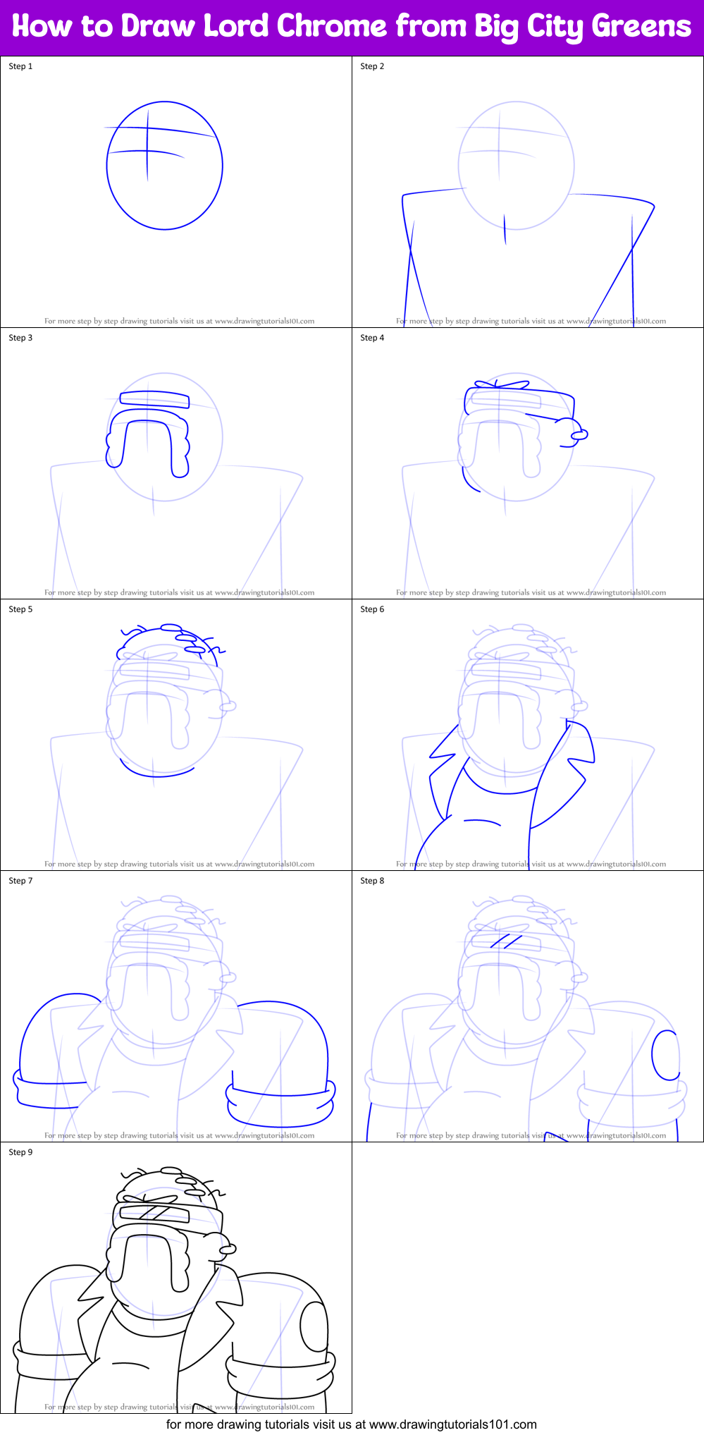 How to Draw Lord Chrome from Big City Greens Printable Step by Step