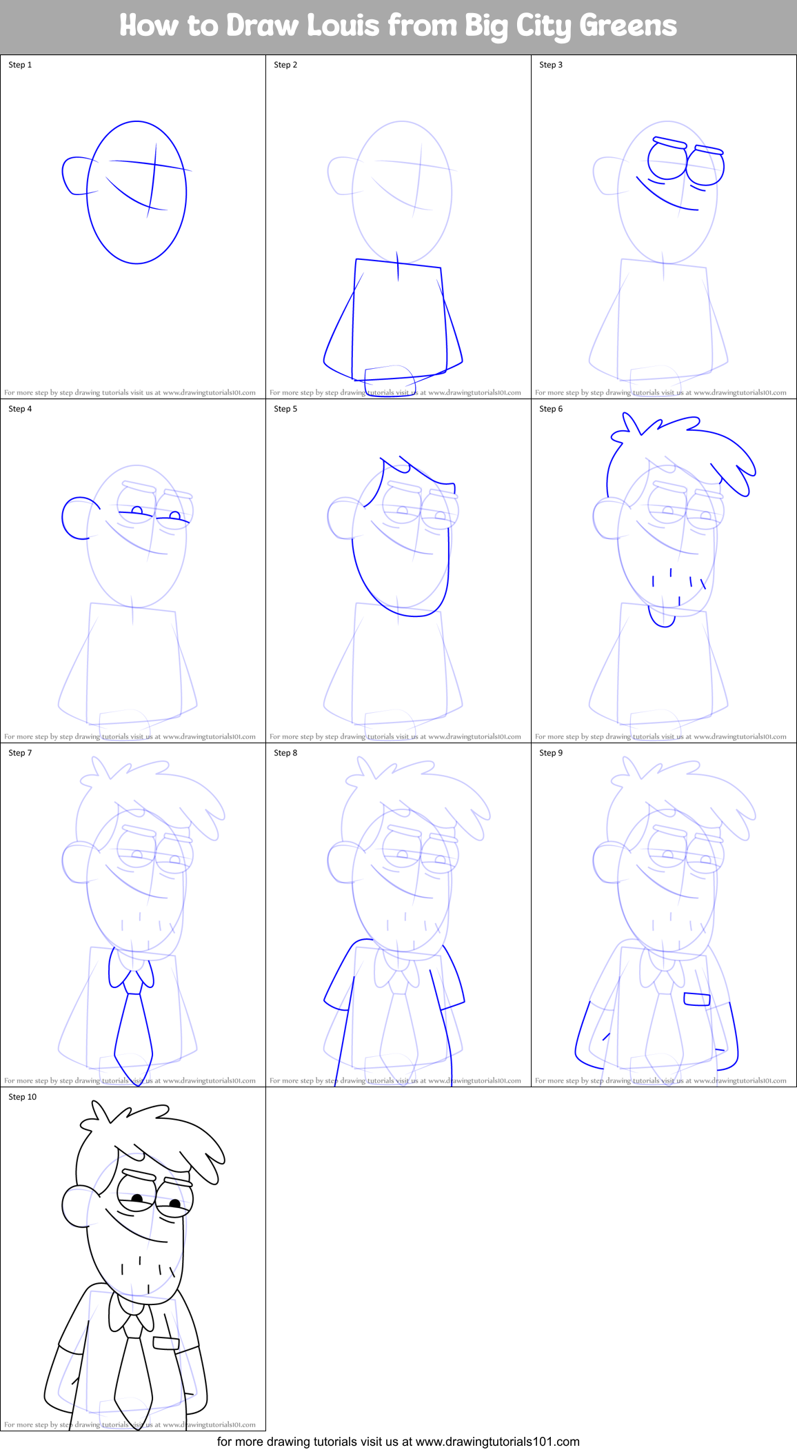 How to Draw Louis from Big City Greens Printable Step by Step