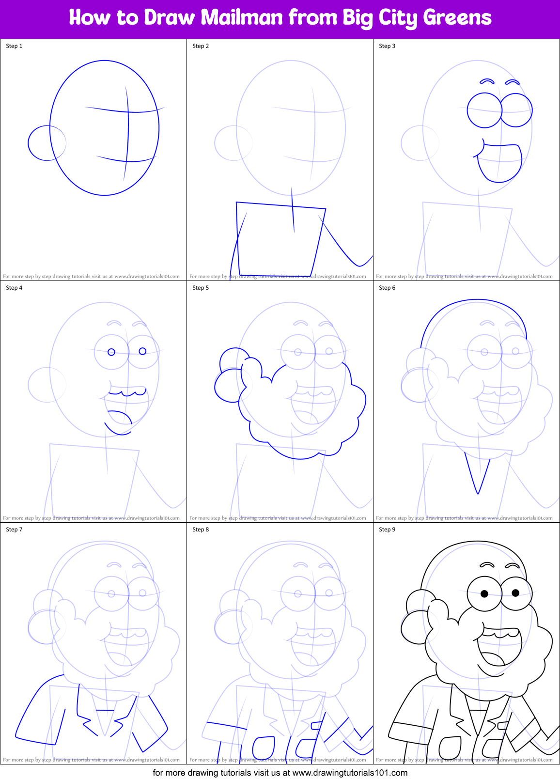 How to Draw Mailman from Big City Greens Printable Step by Step