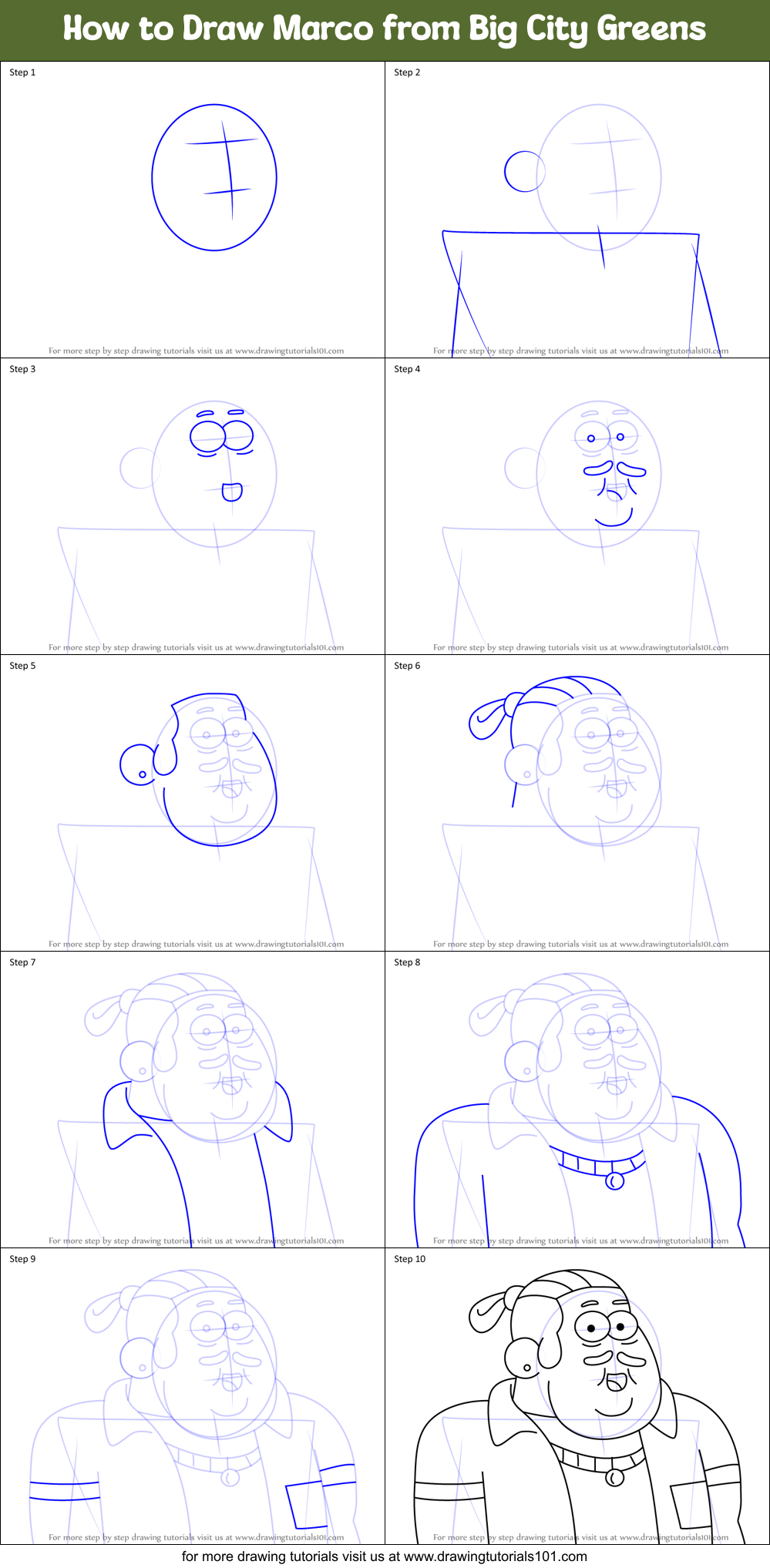 How to Draw Marco from Big City Greens Printable Step by Step