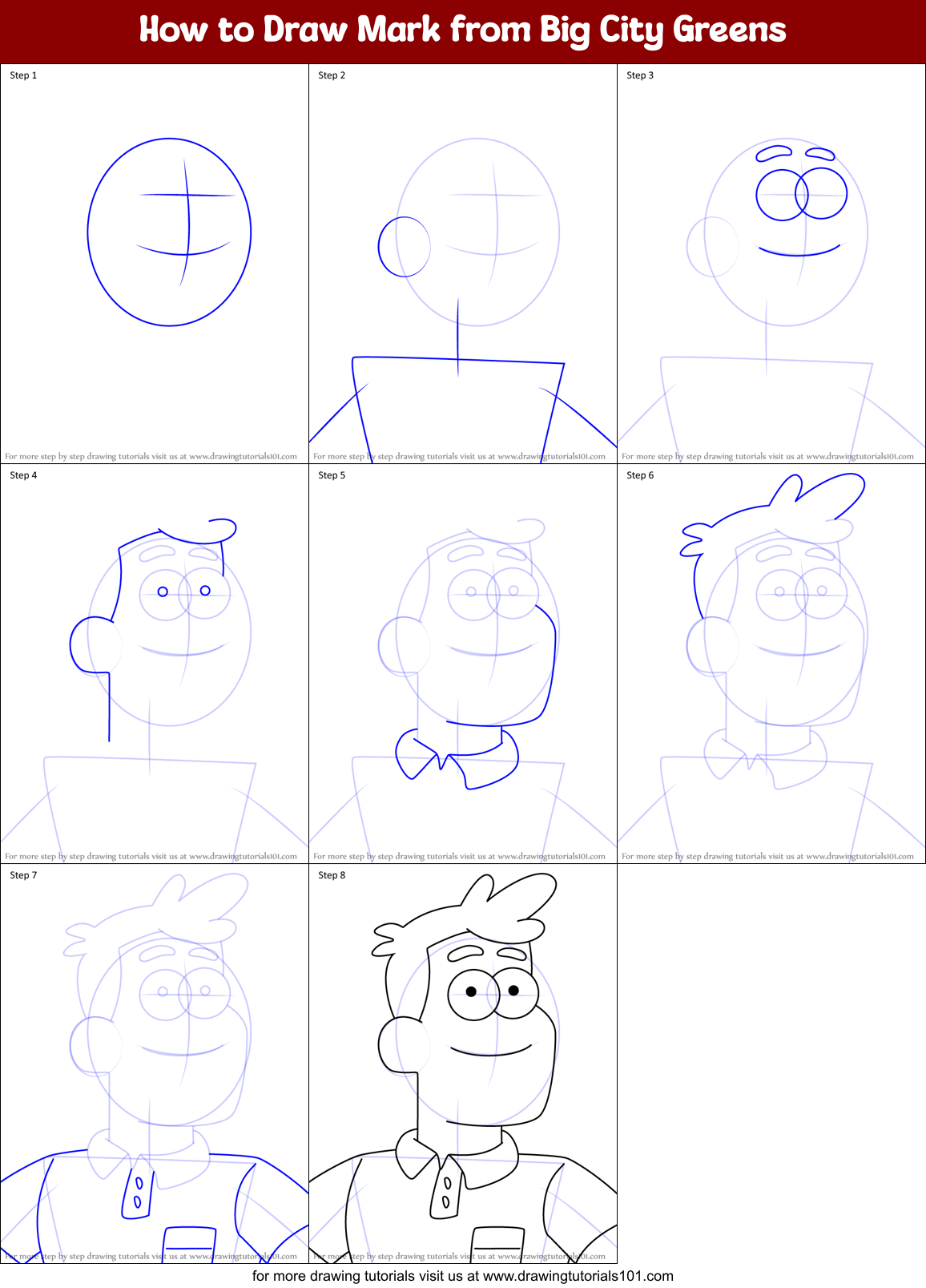How to Draw Mark from Big City Greens Printable Step by Step