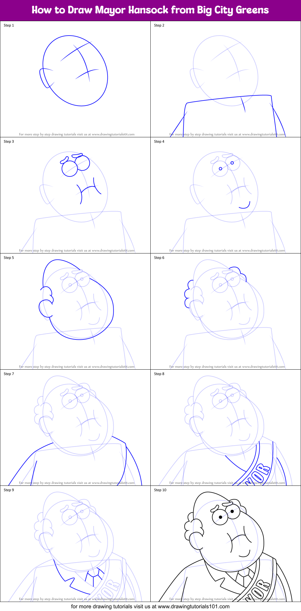 How to Draw Mayor Hansock from Big City Greens Printable Step by Step