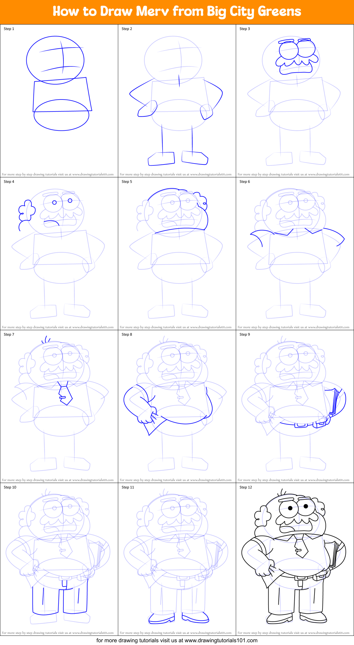 How to Draw Merv from Big City Greens Printable Step by Step
