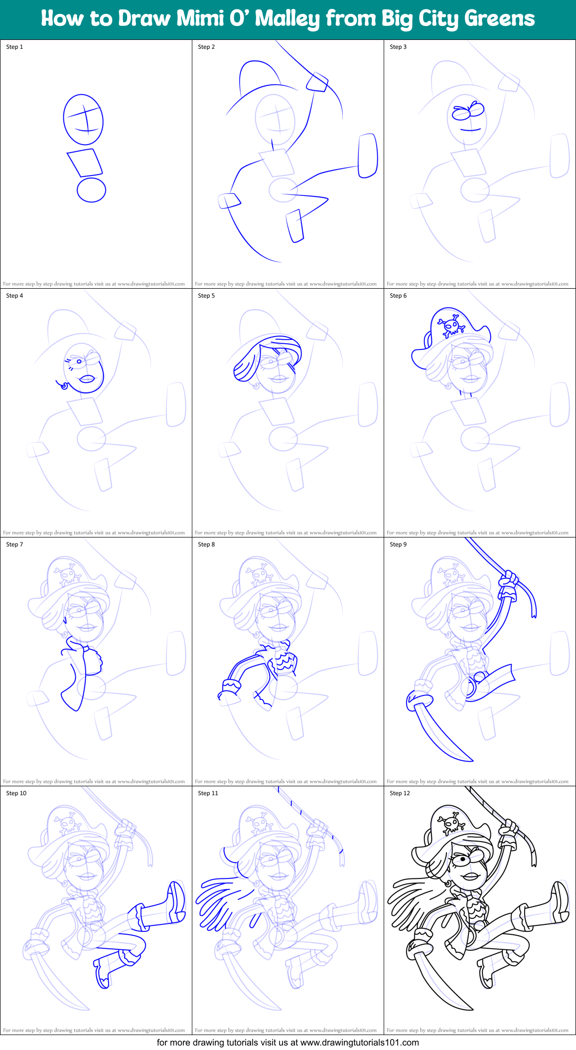 How to Draw Mimi O’ Malley from Big City Greens Printable Step by Step