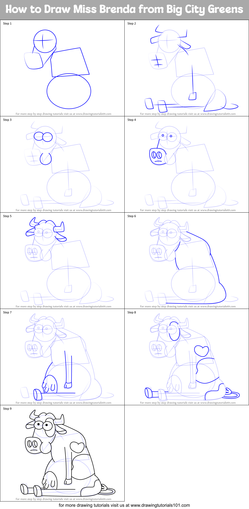 How to Draw Miss Brenda from Big City Greens Printable Step by Step