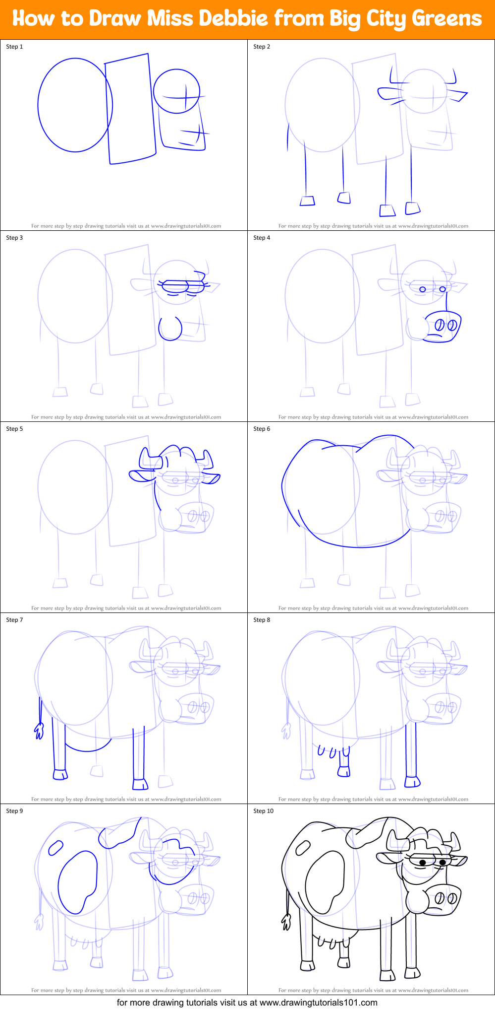 How to Draw Miss Debbie from Big City Greens Printable Step by Step