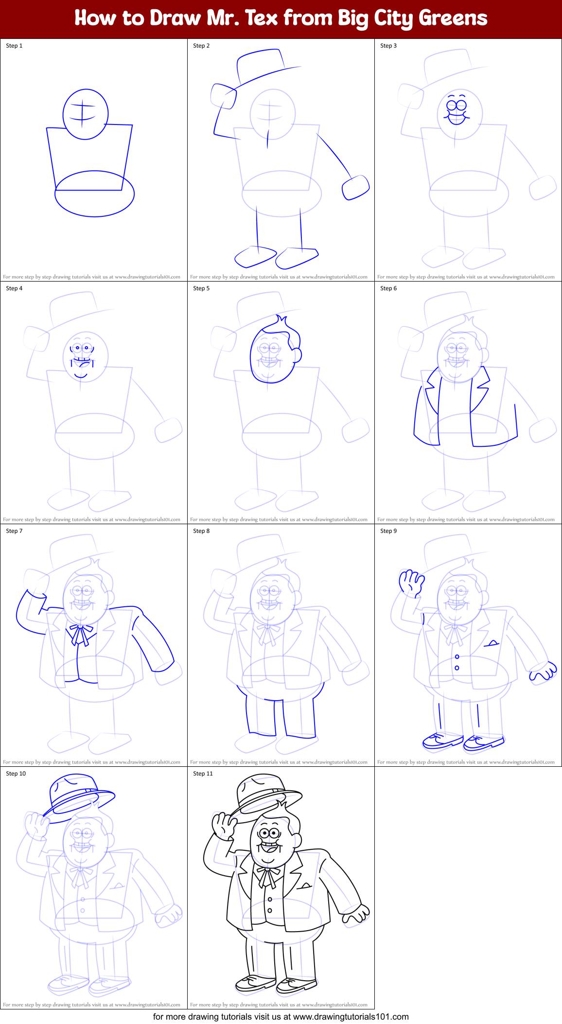 How to Draw Mr. Tex from Big City Greens Printable Step by Step