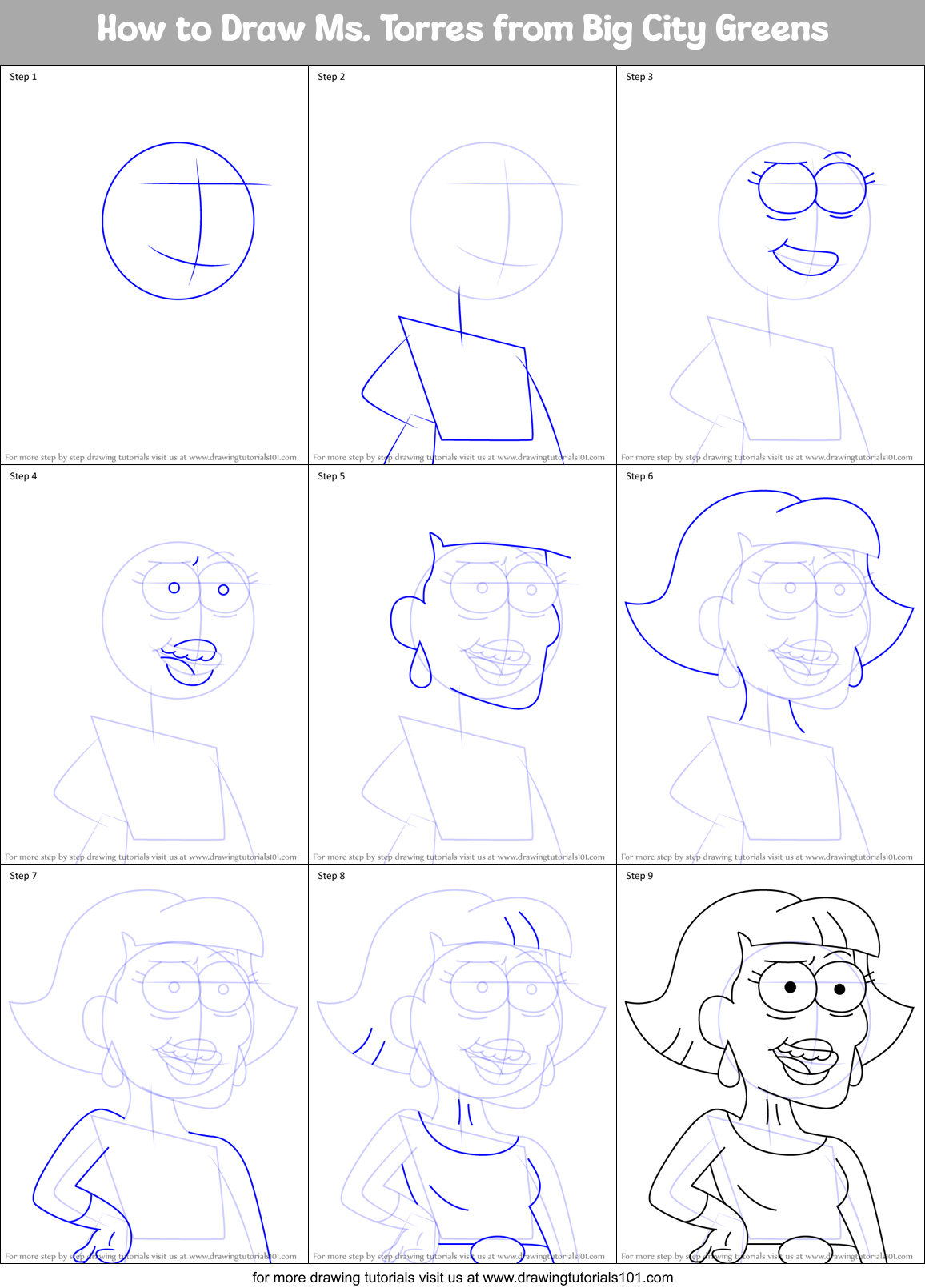 How to Draw Ms. Torres from Big City Greens Printable Step by Step