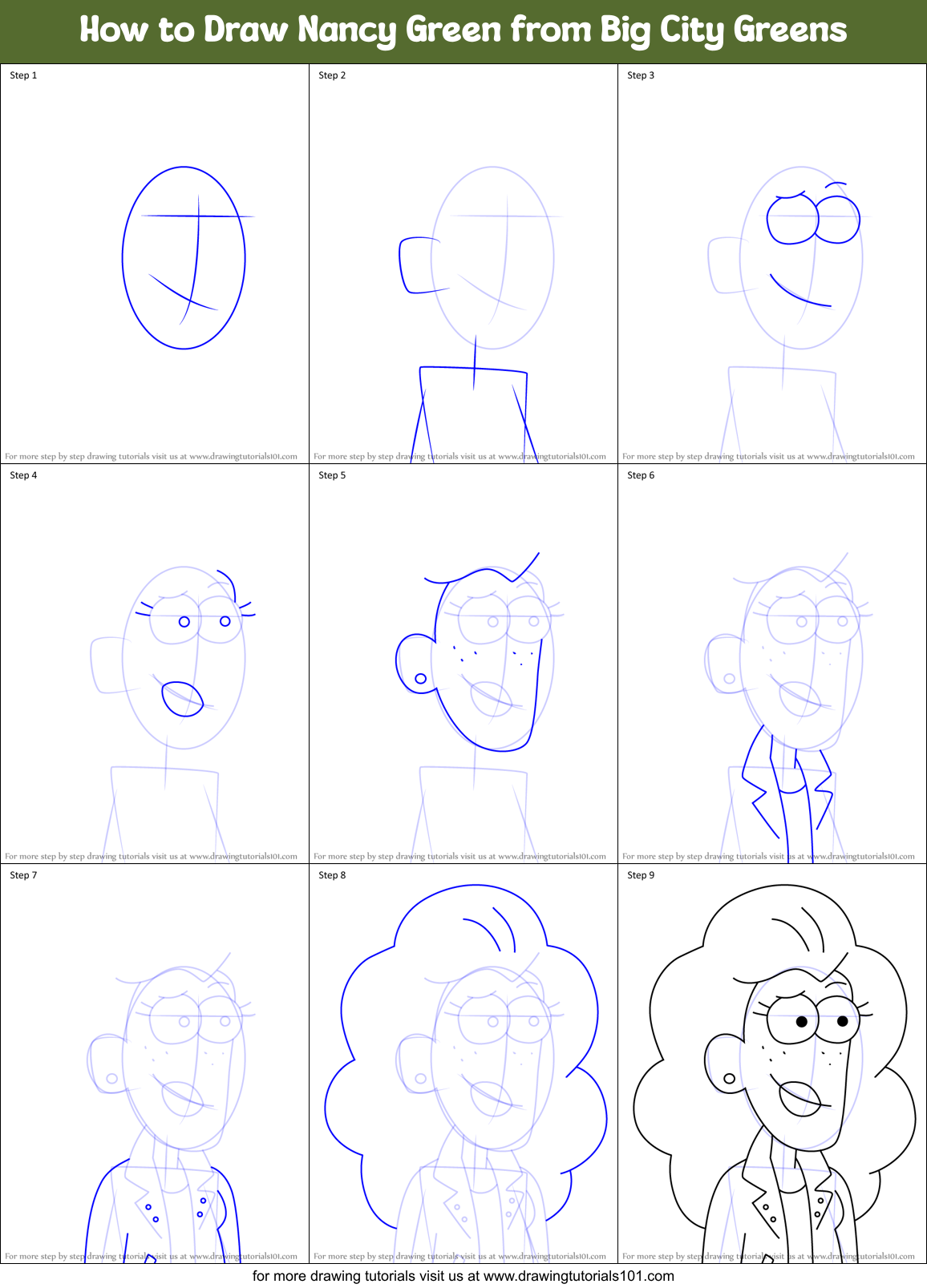 How to Draw Nancy Green from Big City Greens Printable Step by Step