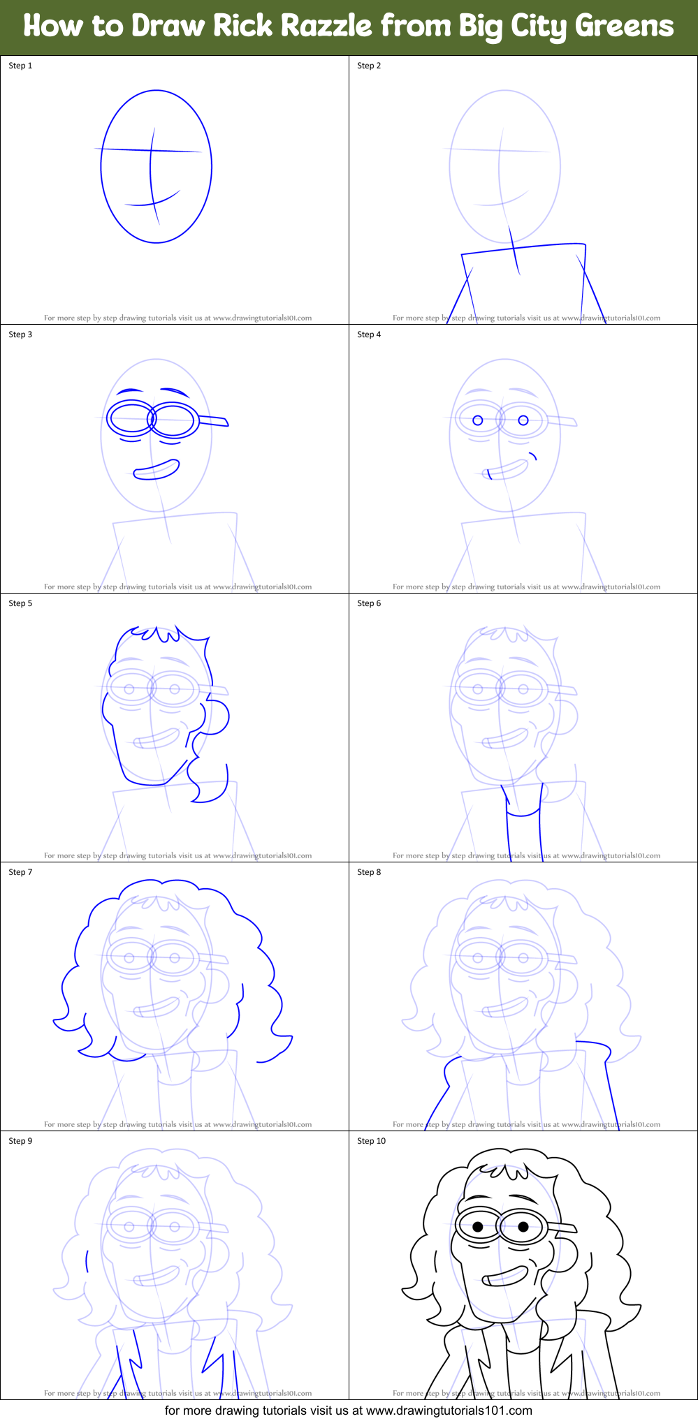 How to Draw Rick Razzle from Big City Greens Printable Step by Step