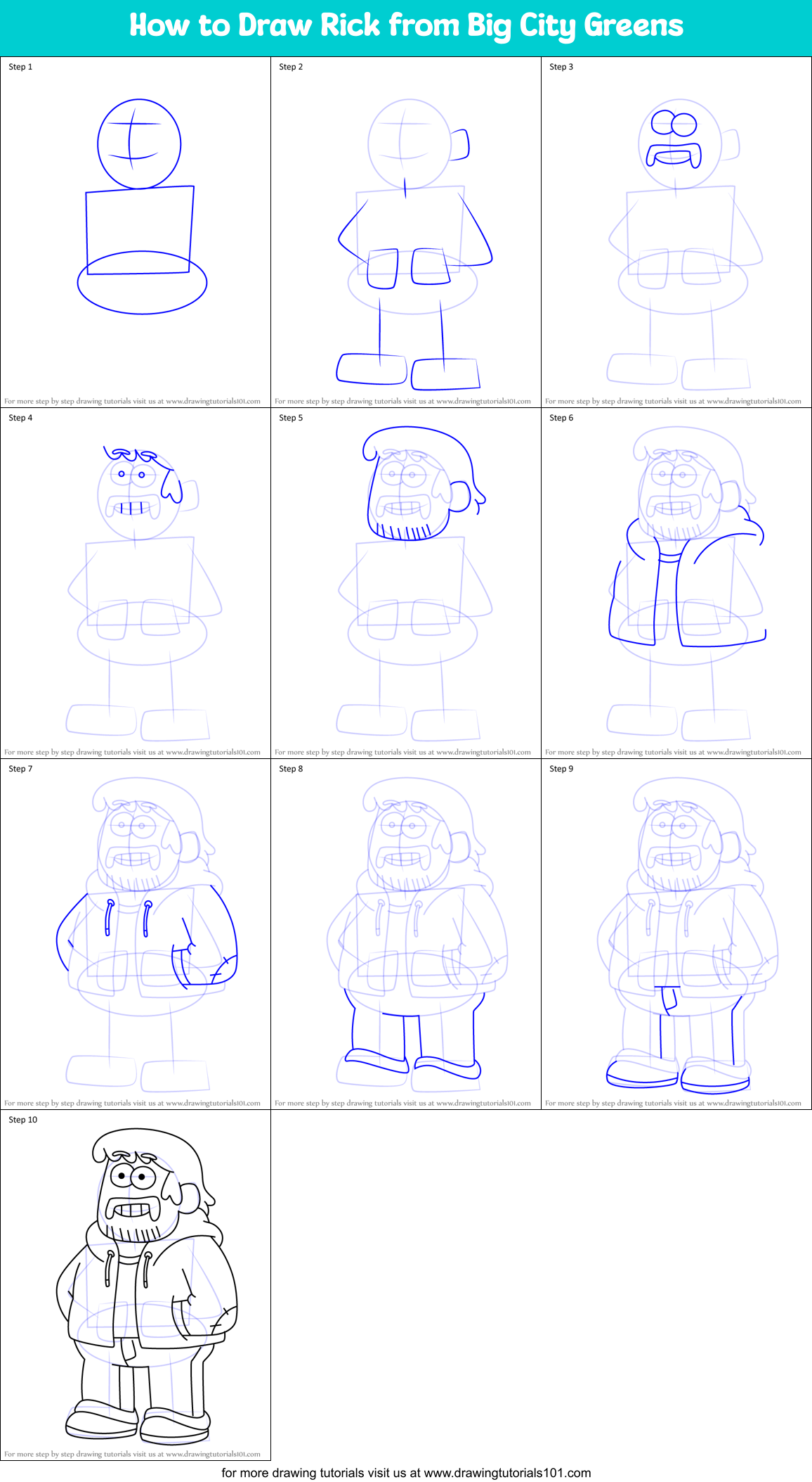 How to Draw Rick from Big City Greens Printable Step by Step