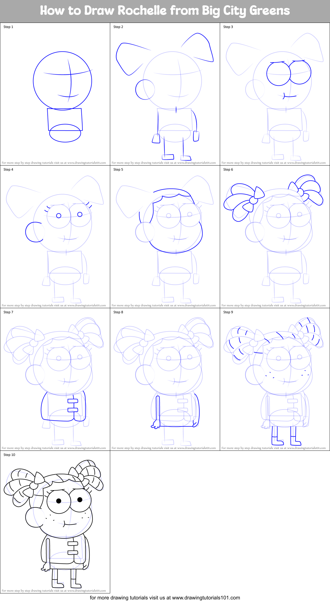 How to Draw Rochelle from Big City Greens Printable Step by Step