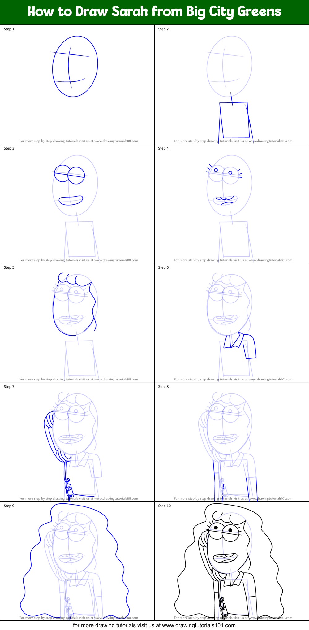 How to Draw Sarah from Big City Greens Printable Step by Step