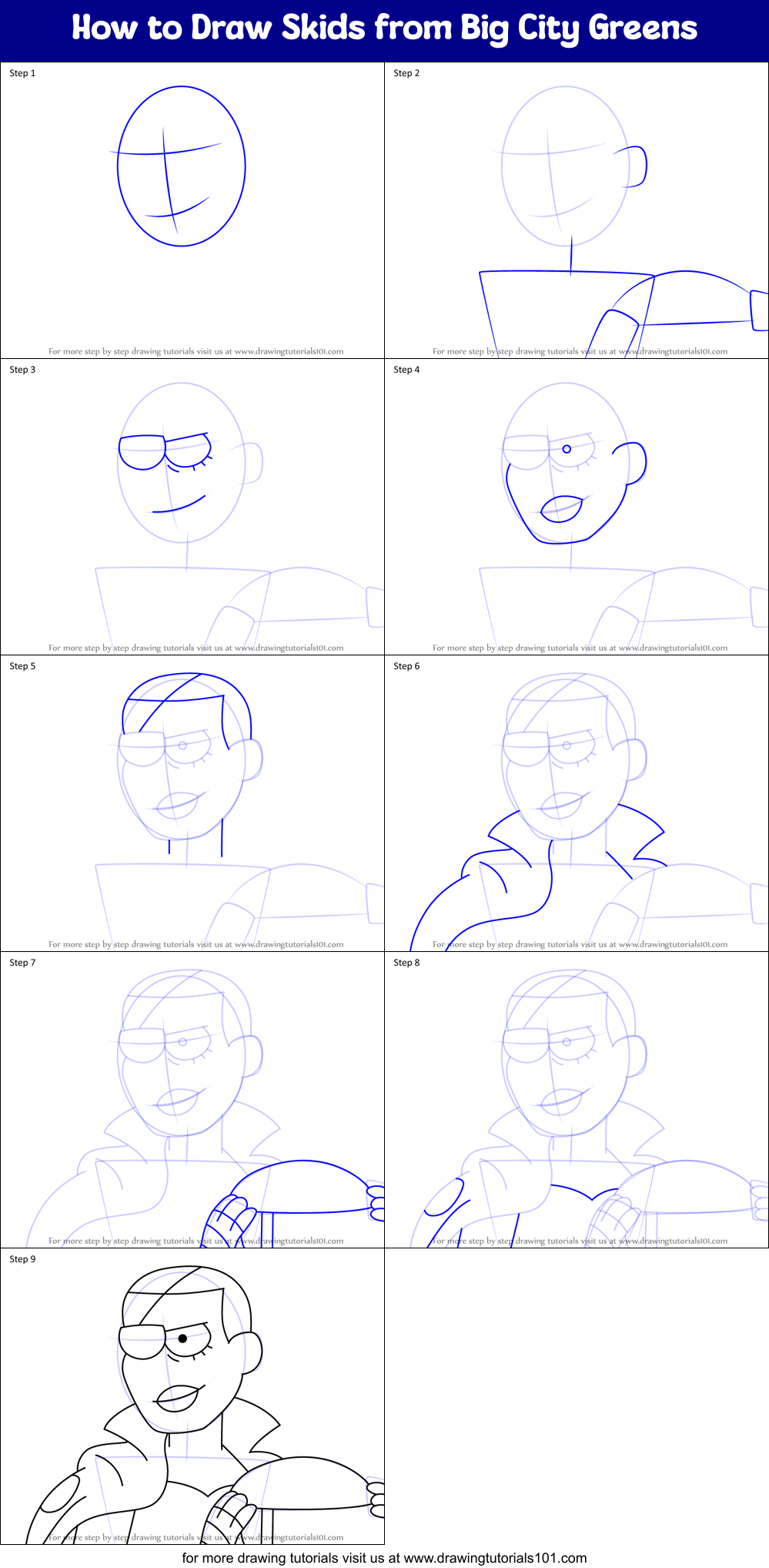 How to Draw Skids from Big City Greens Printable Step by Step