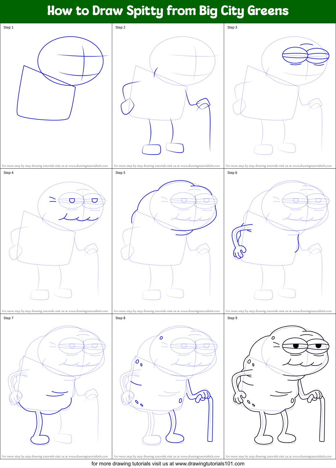 How to Draw Spitty from Big City Greens Printable Step by Step
