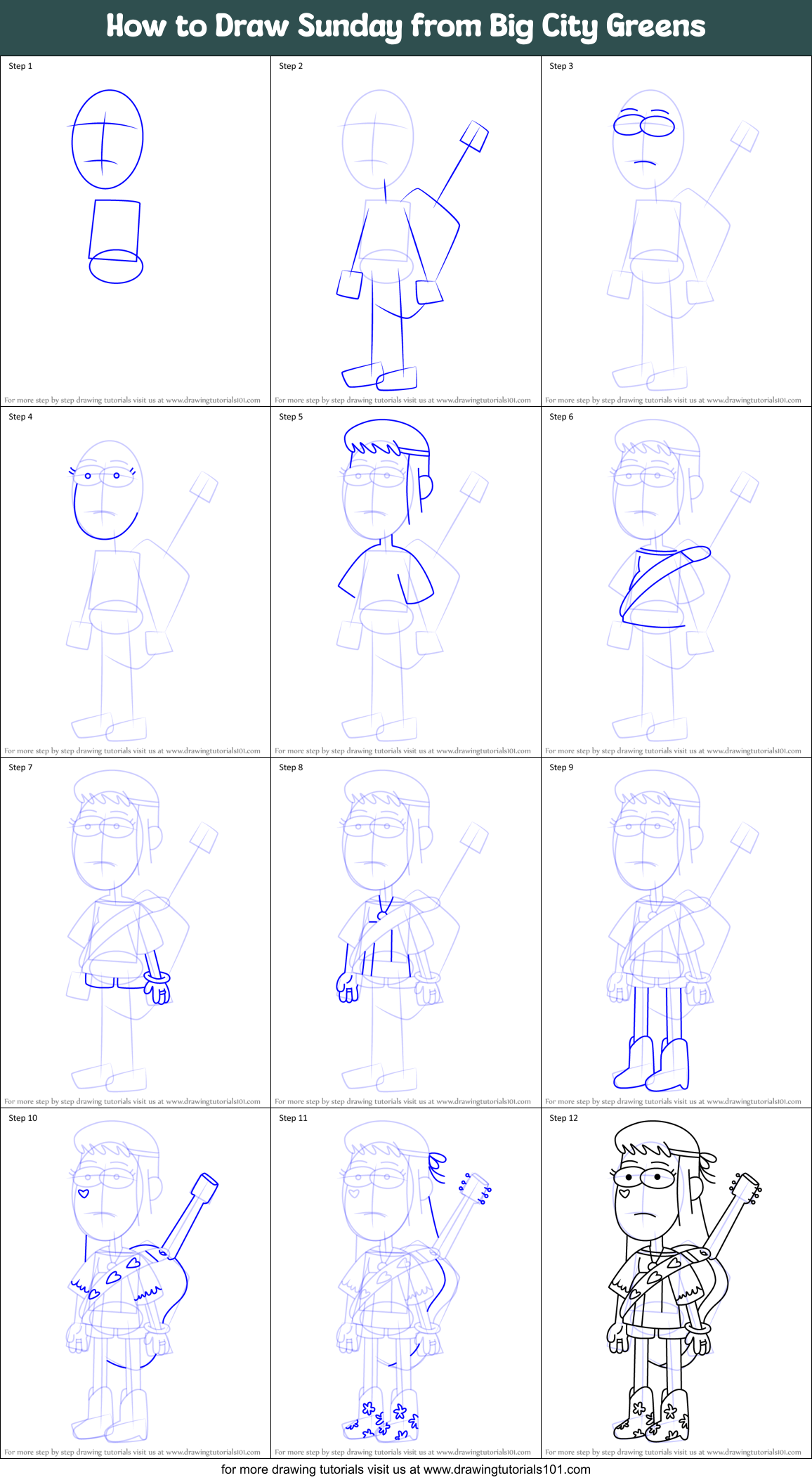 How to Draw Sunday from Big City Greens Printable Step by Step