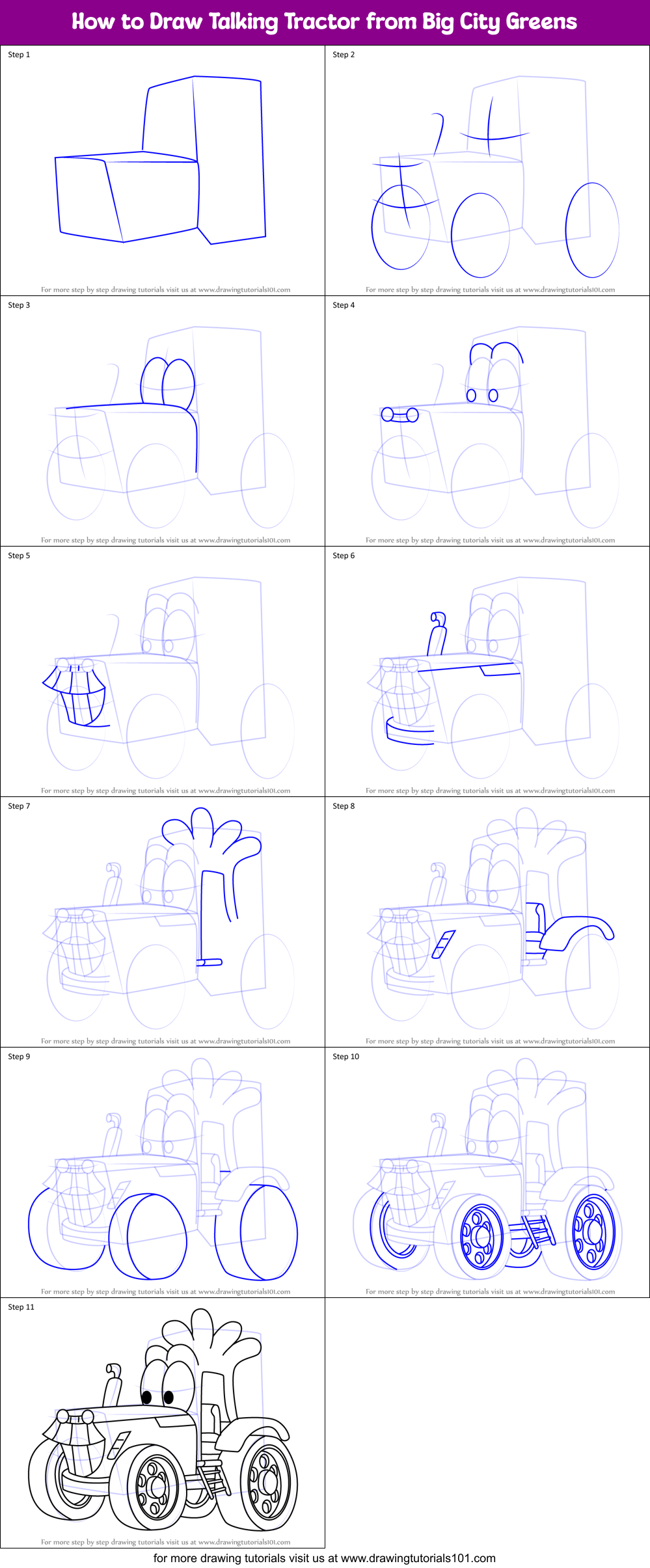 How to Draw Talking Tractor from Big City Greens Printable Step by Step
